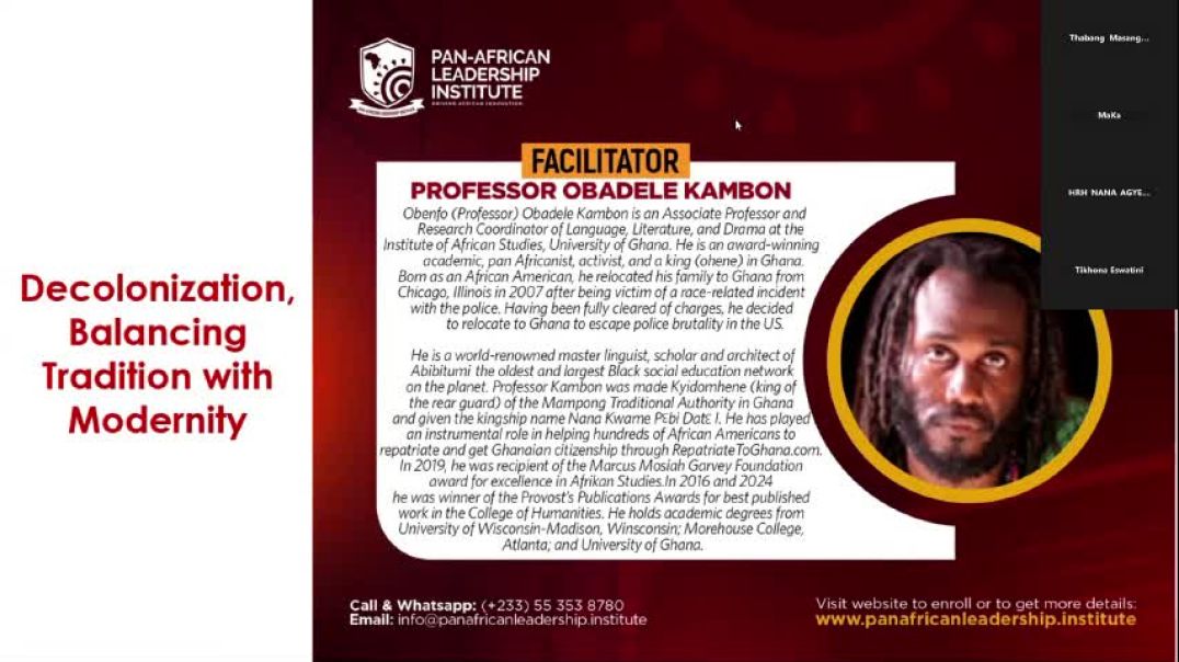 Ɔbenfo (Prof.) Obadele Kambon - Decolonization, Balancing Tradition with Modernity At PALI