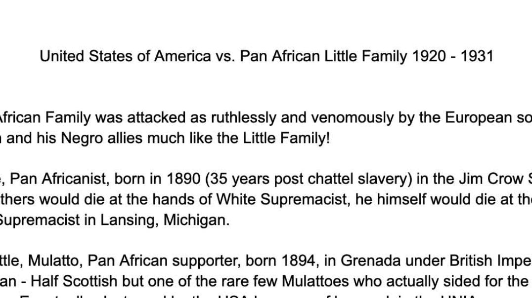 Pan African Family Destroyed by the USA, Forgotten by Blacks Globally : The Littles